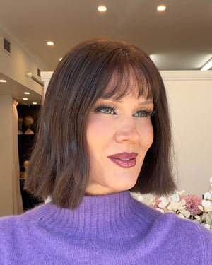 12" Luxury European Human Hair Wig - Ultra Light Density - Colour #4 + Fringe (Dark Brown)
