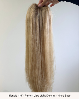 16" Premium Remy Human Hair - MICRO Topper - Pick your colour