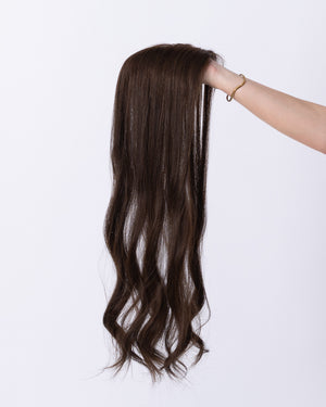 24" MINI Remy Human Hair Topper - #6 (Medium Brown)