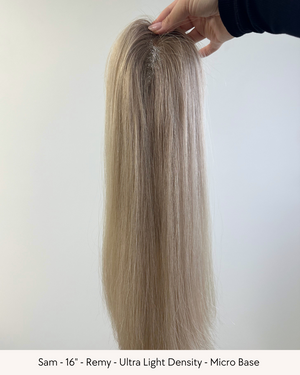 16" Premium Remy Human Hair - MICRO Topper - Pick your colour