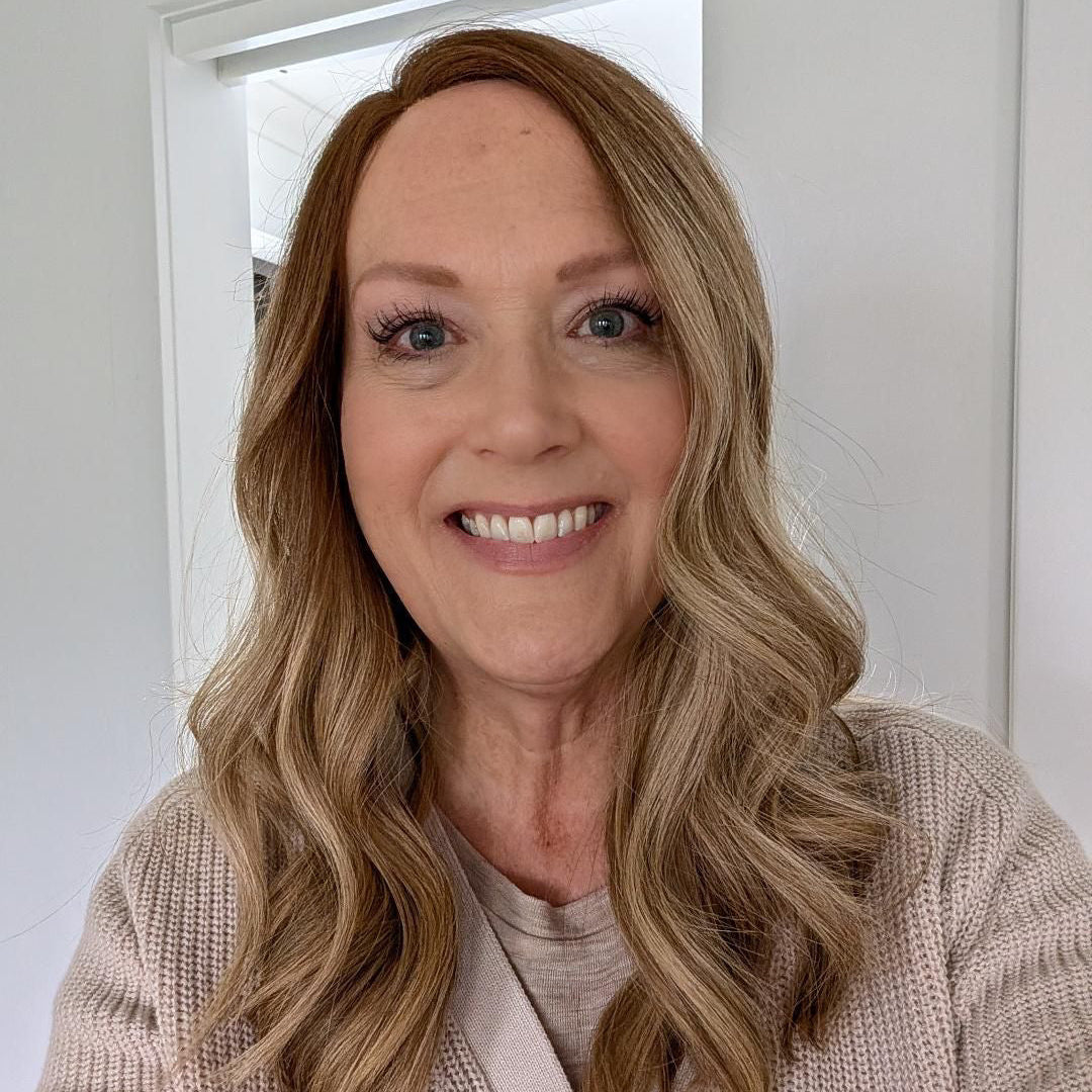 Happy client in tasmania with her wig on