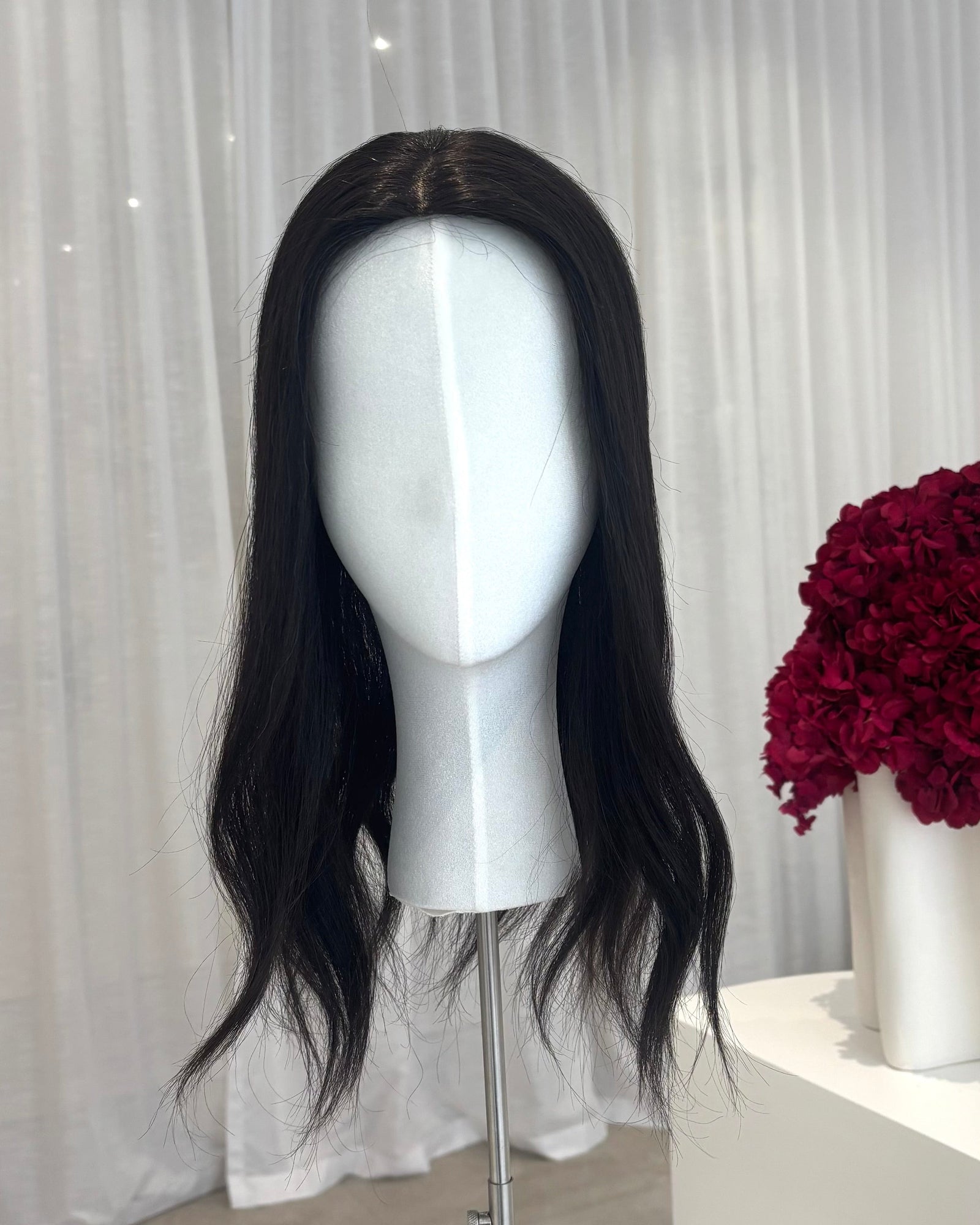 16" MIDI Luxury European Human Hair Topper - #1B Natural Black