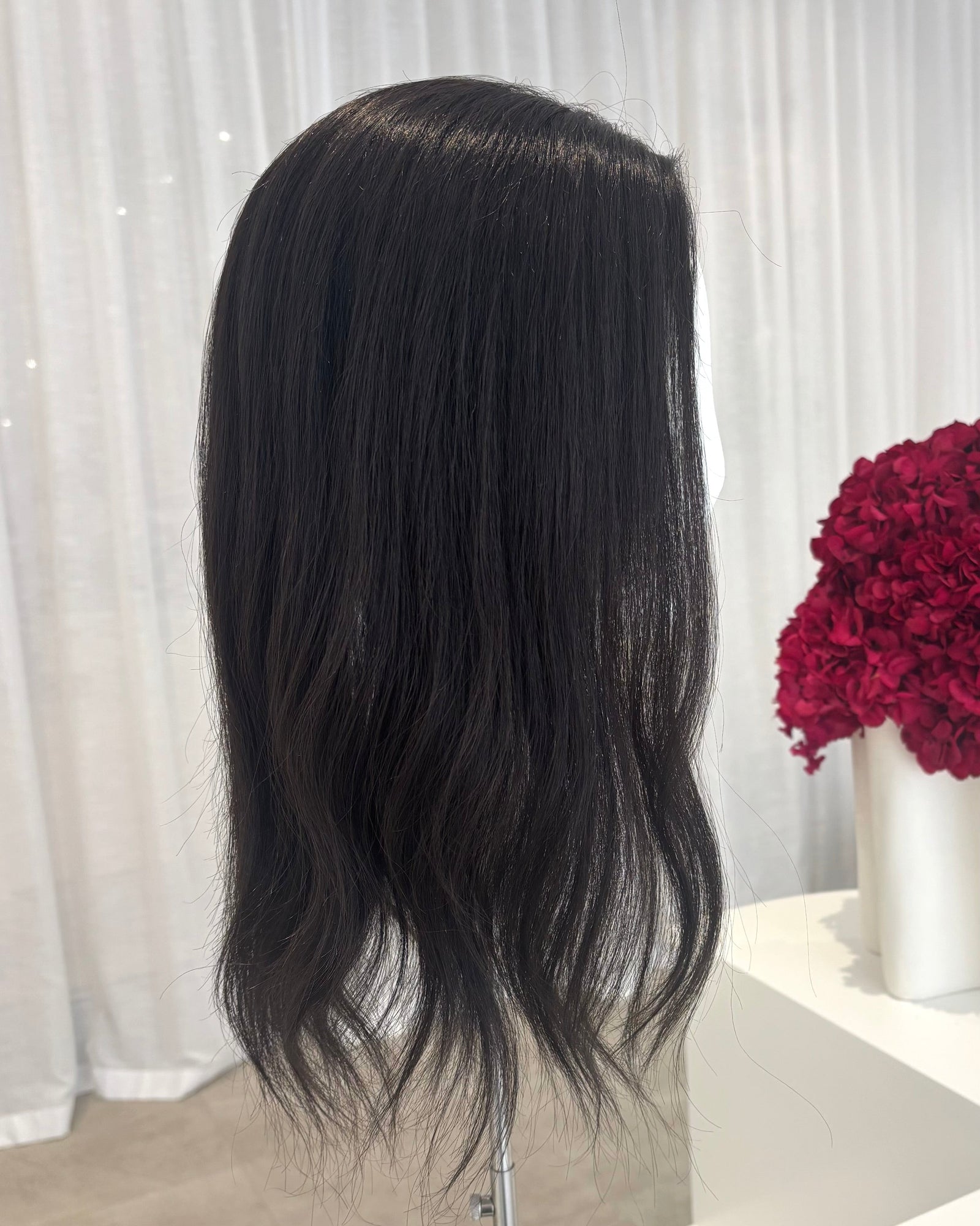 16" MIDI Luxury European Human Hair Topper - #1B Natural Black