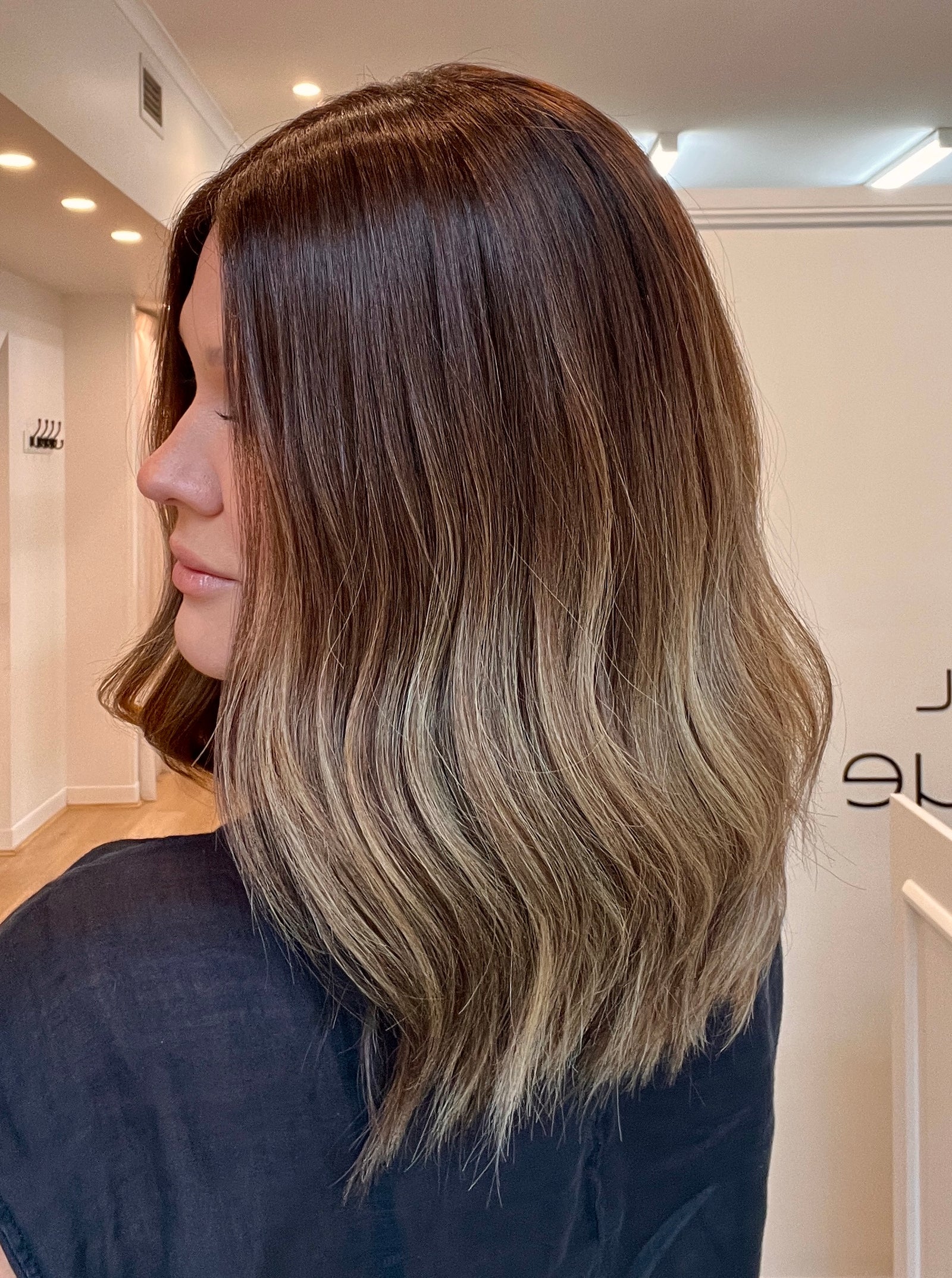 14" Premium Remy Human Hair Wig - Light Density - Medium Brown with Balayage