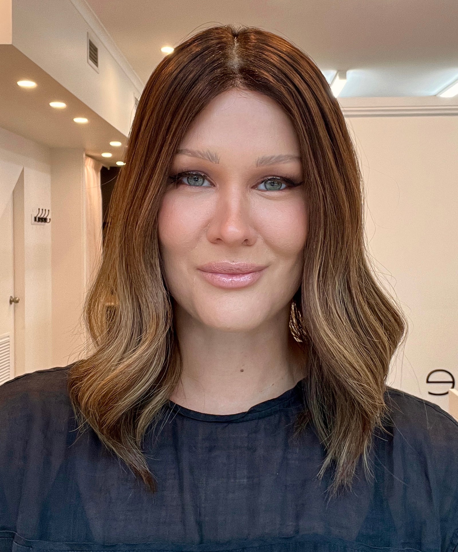 14" Premium Remy Human Hair Wig - Light Density - Medium Brown with Balayage