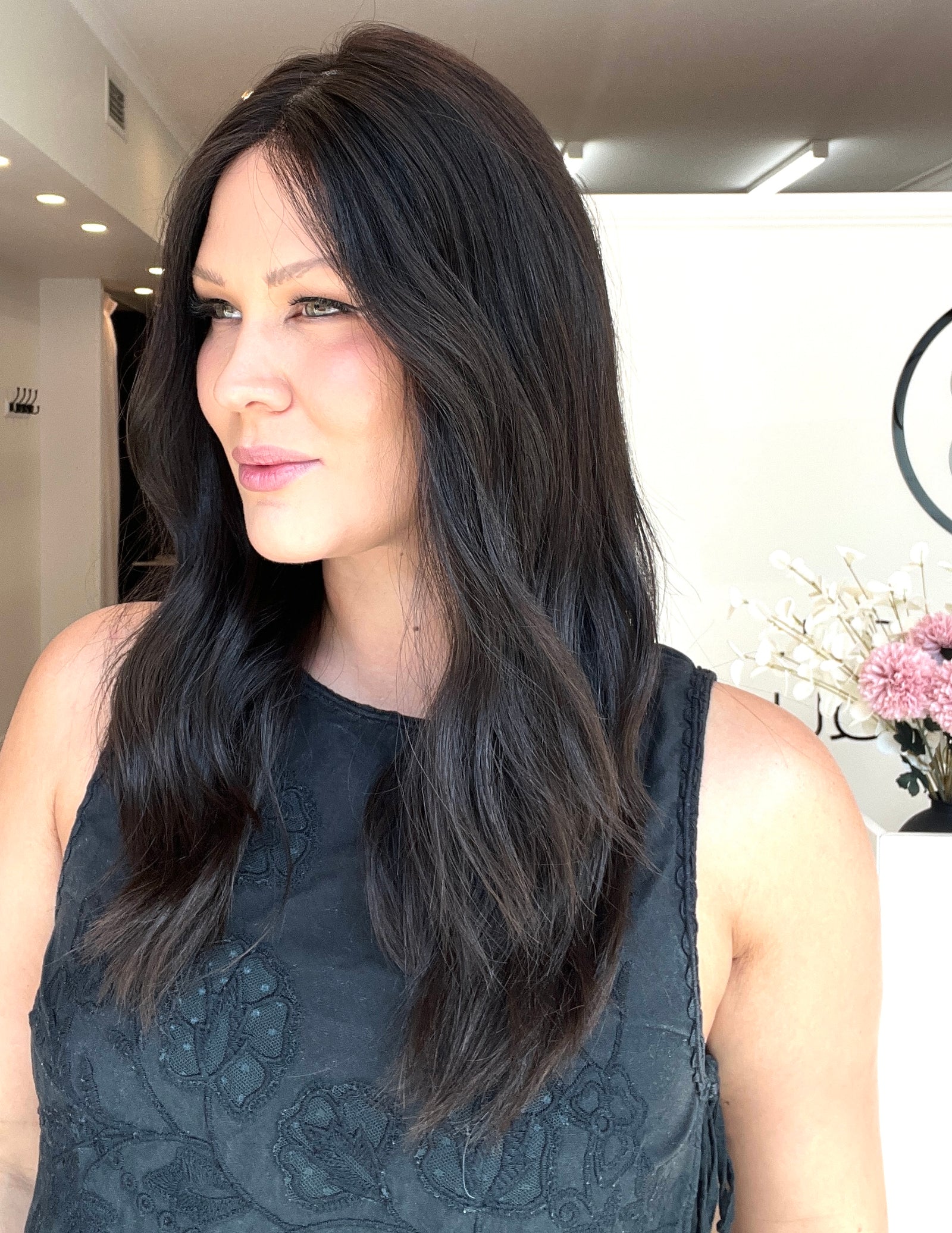 22" Premium Remy Human Hair Wig - Light Density - Soft Black