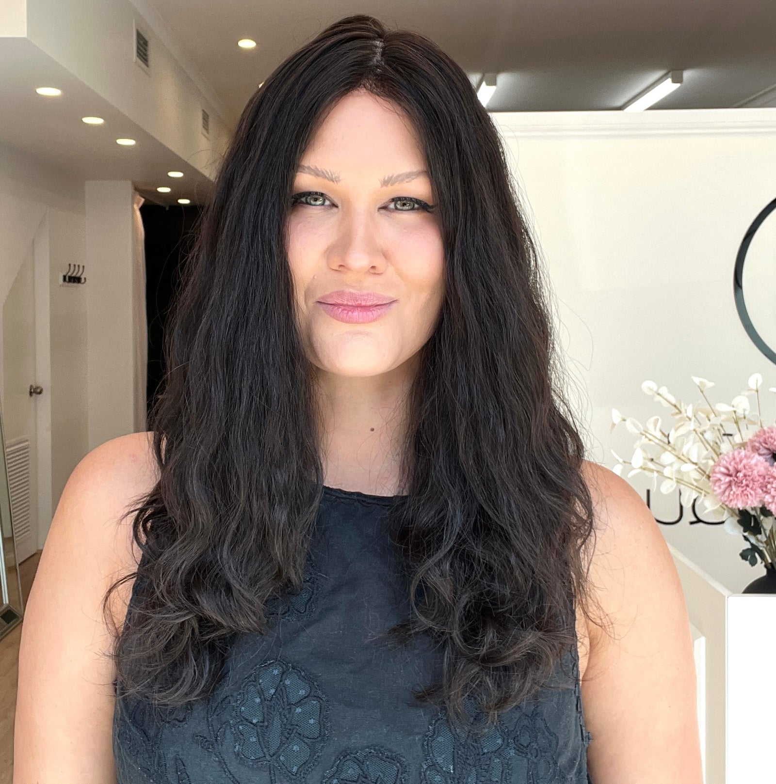 22" Premium Remy Human Hair Wig - Naturally Wavy - Soft Black