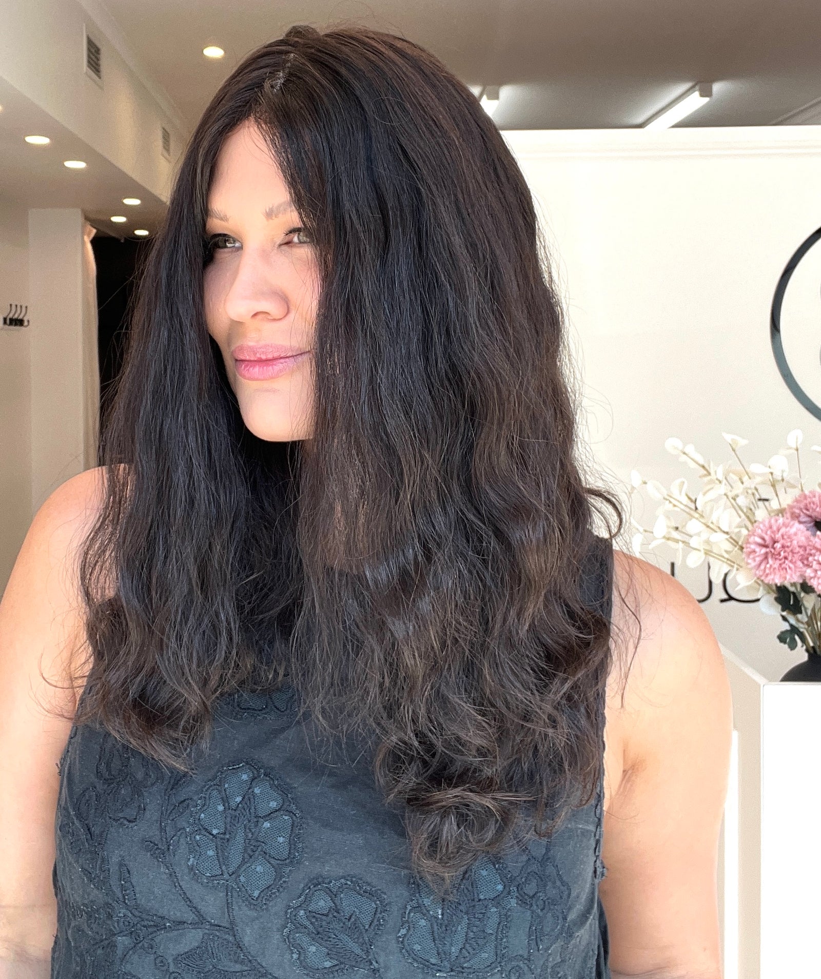 22" Premium Remy Human Hair Wig - Naturally Wavy - Soft Black