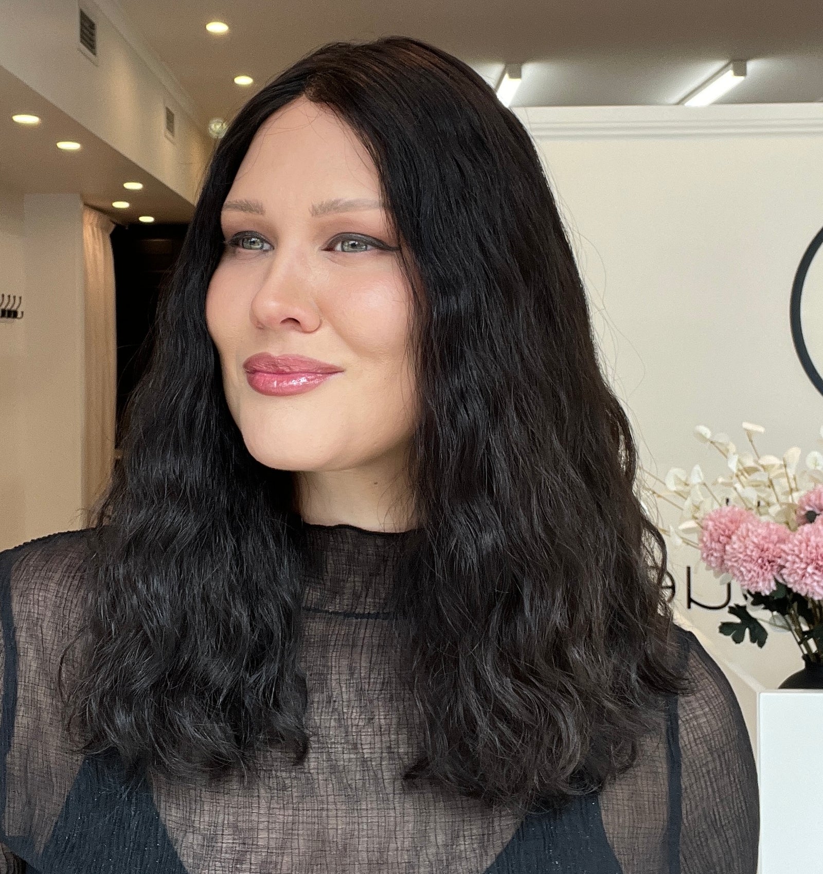 18" Premium Remy Human Hair Wig - Ultra Light Density - Naturally Wavy - Black