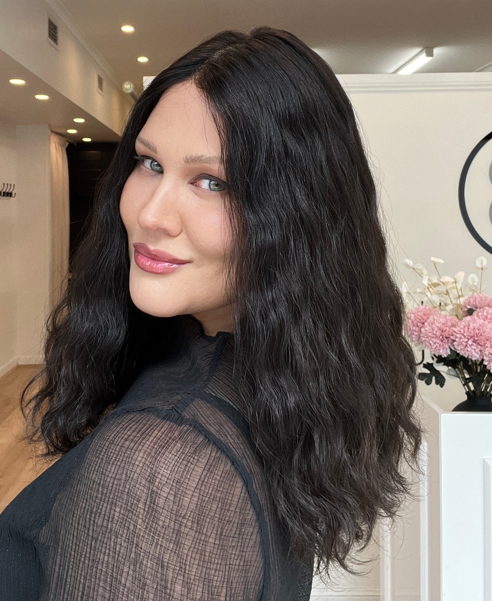 18" Premium Remy Human Hair Wig - Ultra Light Density - Naturally Wavy - Black