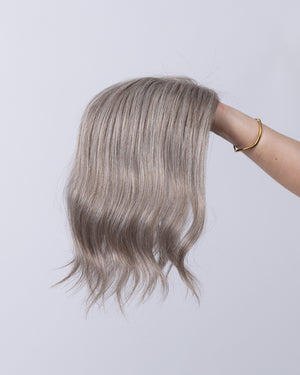 14" MINI Natural Grey European Hair Topper - #670