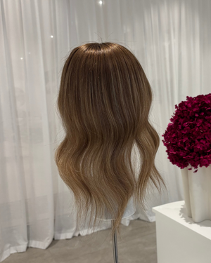14" MICRO Luxury European Human Hair Topper - #8 Light Brown + Balayage