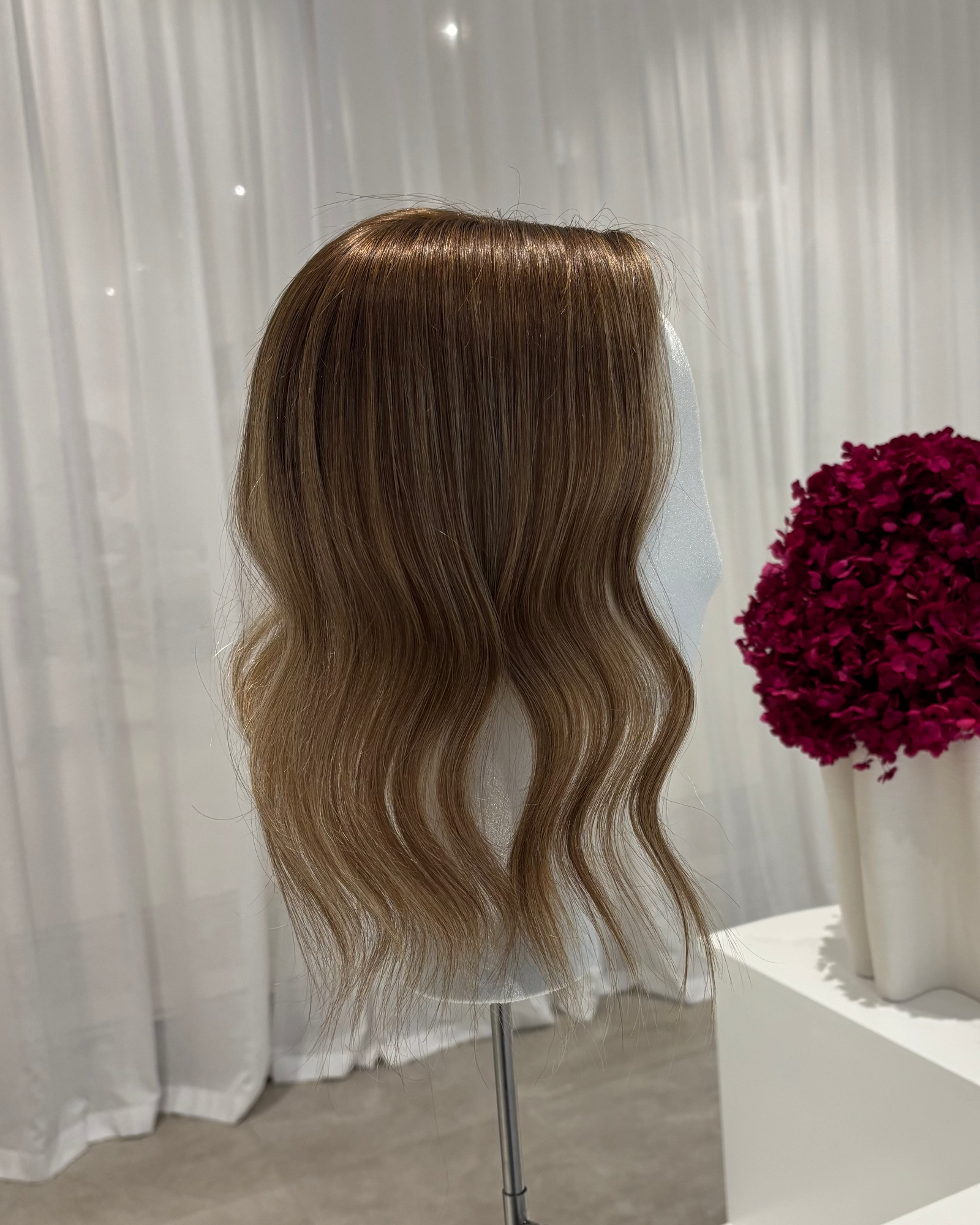 14" MICRO Luxury European Human Hair Topper - #8 Light Brown + Balayage