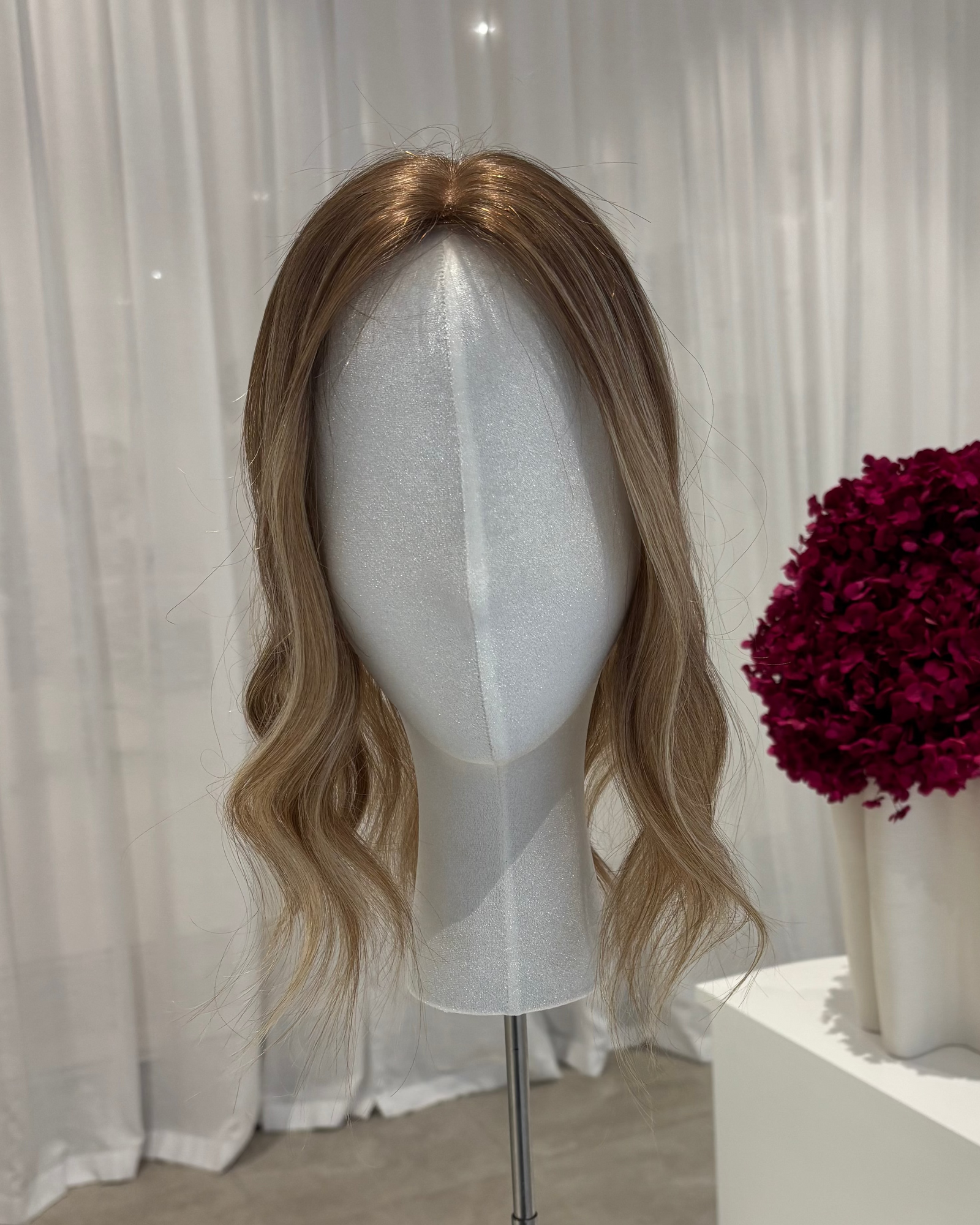 14" MINI Luxury European Human Hair Topper - #12 Light Golden Brown + Balayage