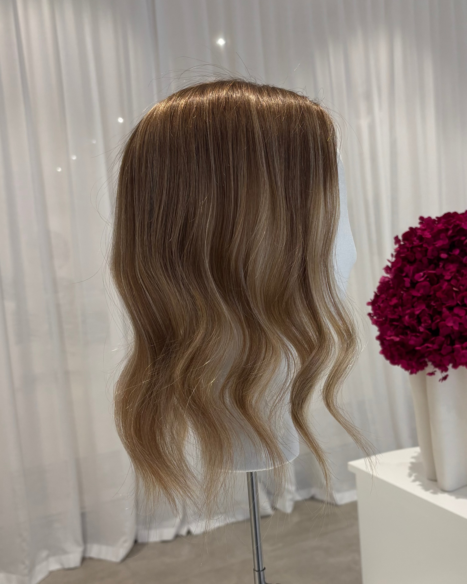 14" MINI Luxury European Human Hair Topper - #12 Light Golden Brown + Balayage