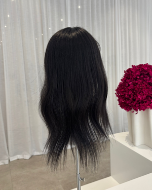14" MINI Luxury European Human Hair Topper - #1B Natural Black