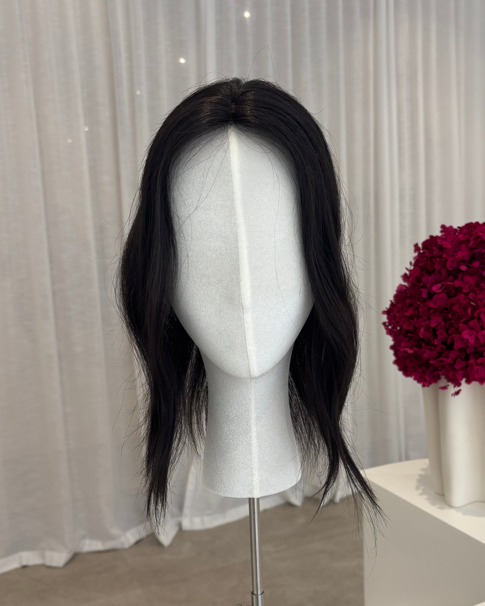 14" MINI Luxury European Human Hair Topper - #1B Natural Black