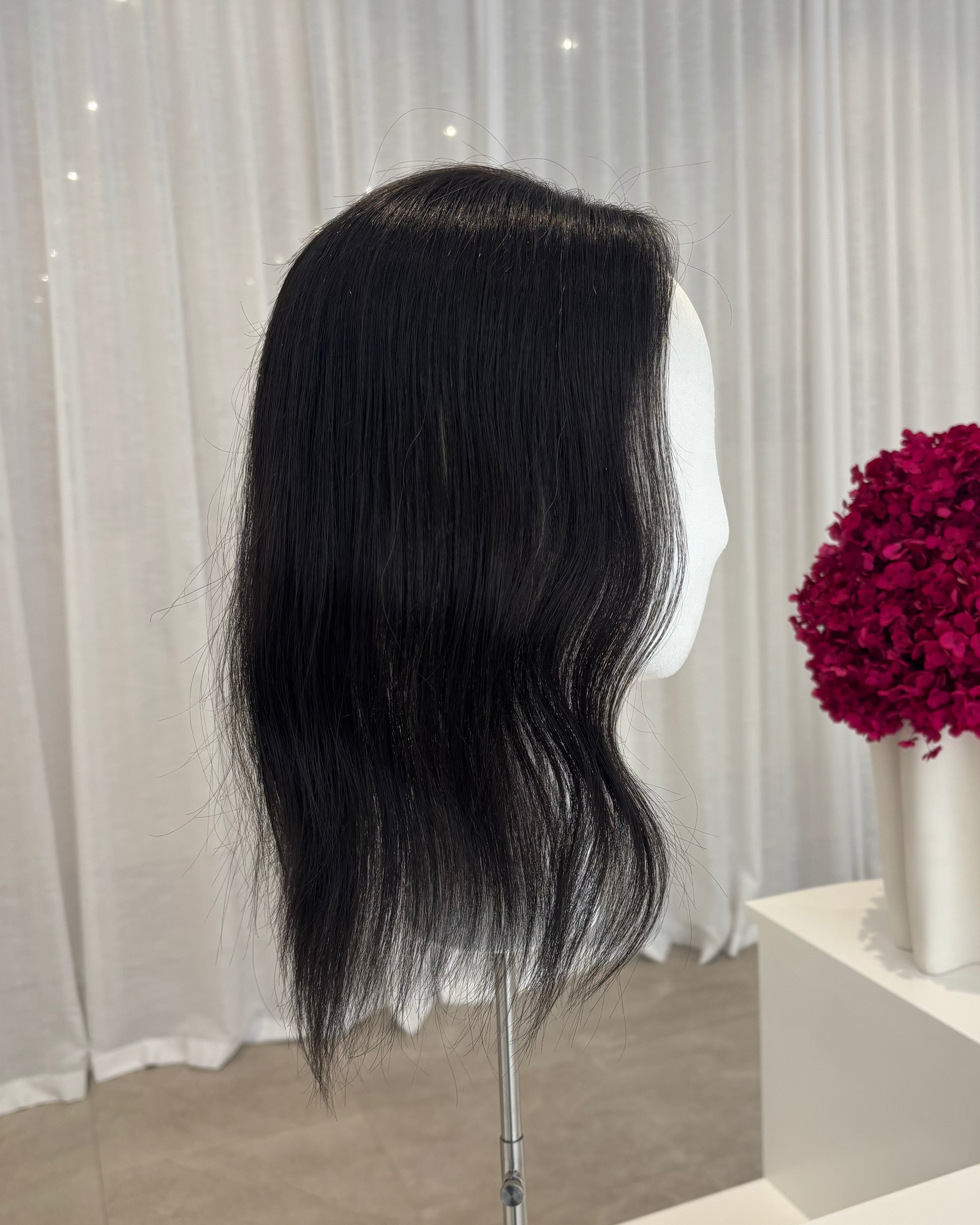 14" MINI Luxury European Human Hair Topper - #1B Natural Black