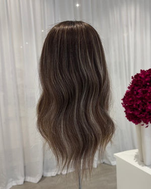14" MINI Luxury European Human Hair Topper - #6 Medium Brown + Balayage