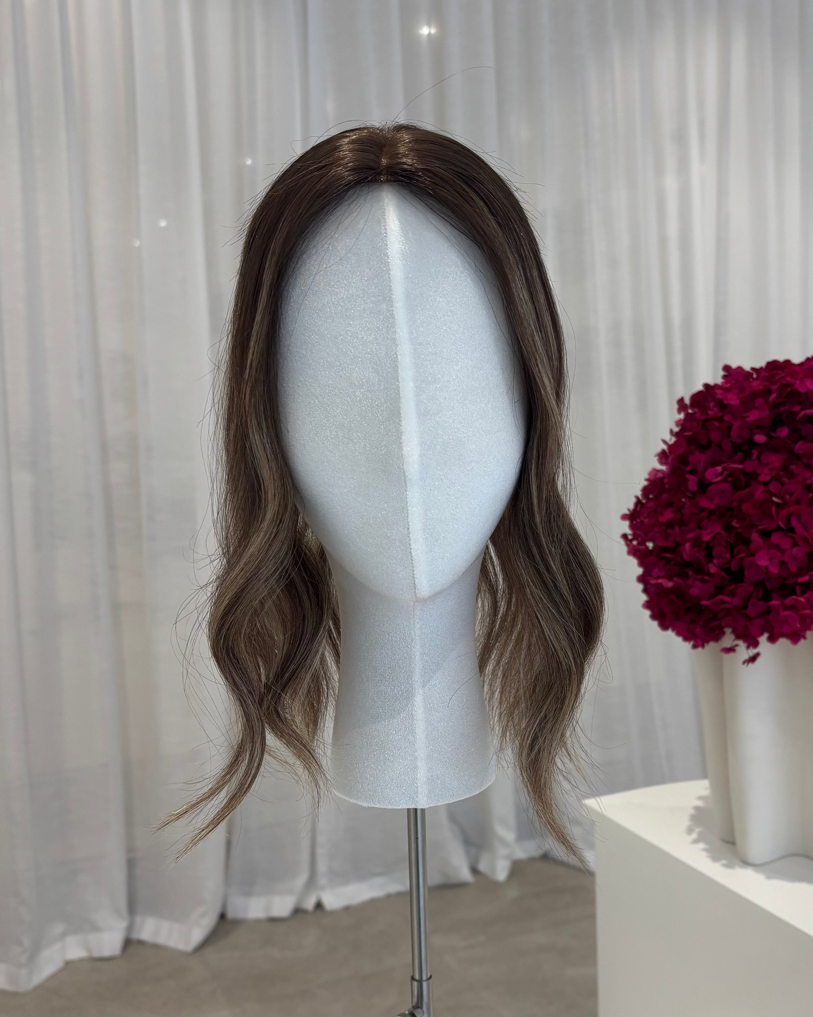 14" MINI Luxury European Human Hair Topper - #6 Medium Brown + Balayage