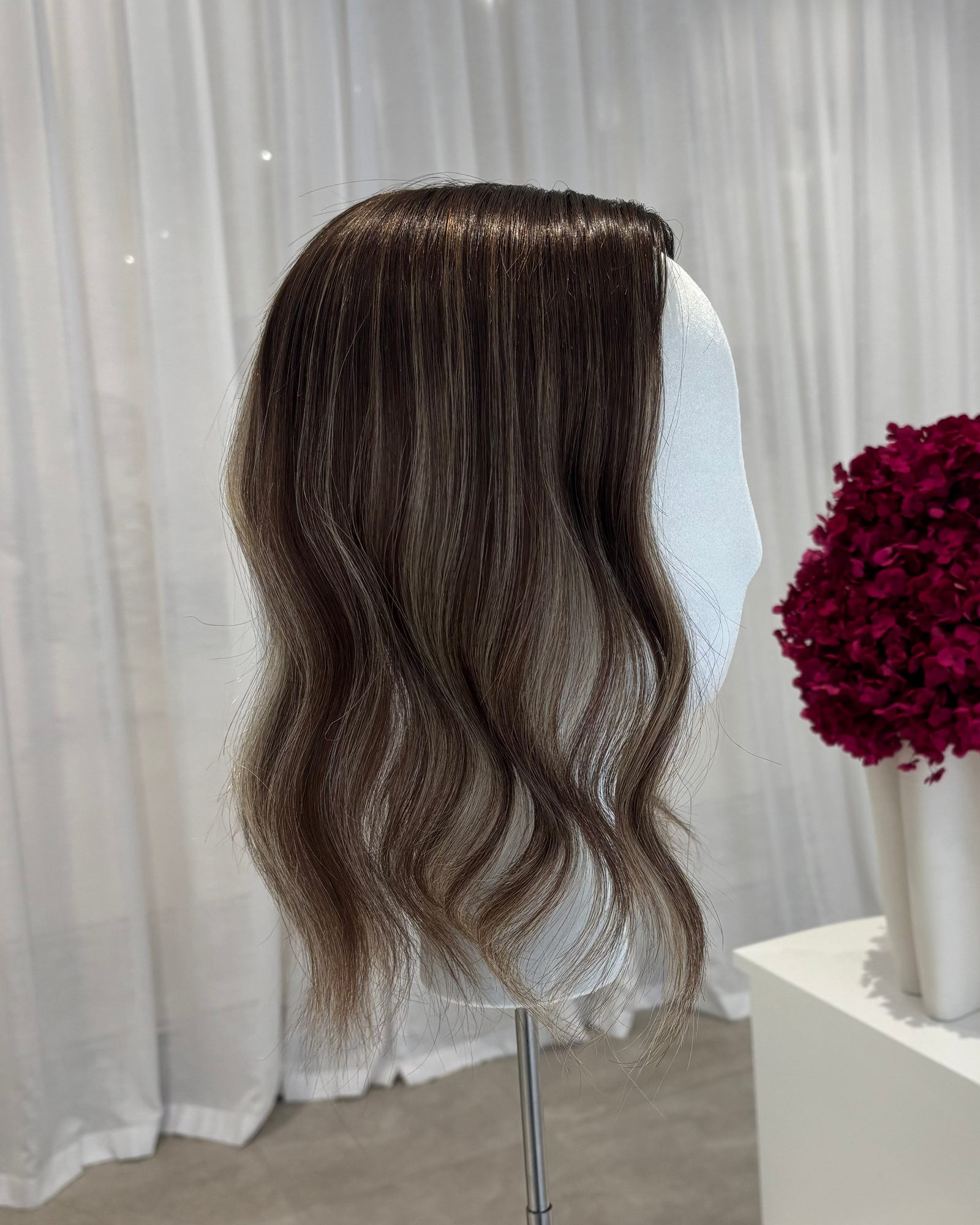 14" MINI Luxury European Human Hair Topper - #6 Medium Brown + Balayage