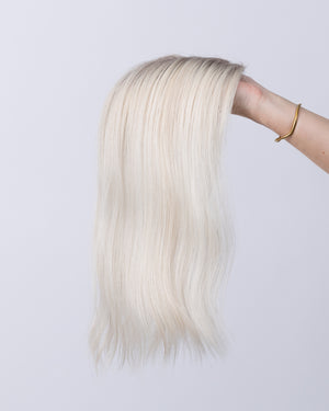 16" MINI Remy Human Hair Topper - Silver Grey