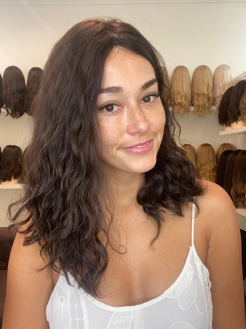 18" Premium Remy Human Hair Wig - Ultra Light Density - Naturally Wavy - Dark Brown