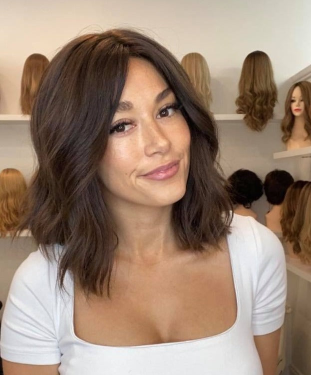 14" Luxury European Human Hair Wig - Light Density - Dark Brown #4